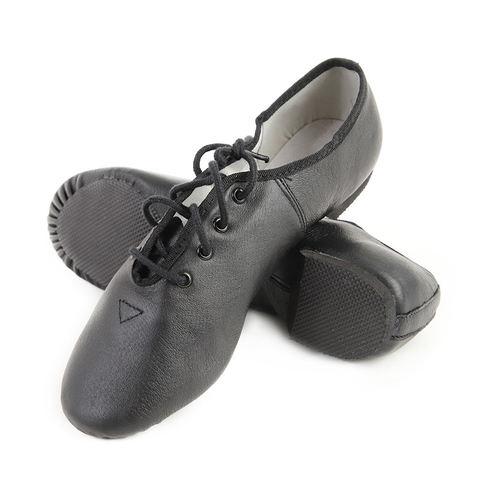 工厂直接销售定制标志黑色棕色系带猪皮皮革跳爵士舞鞋